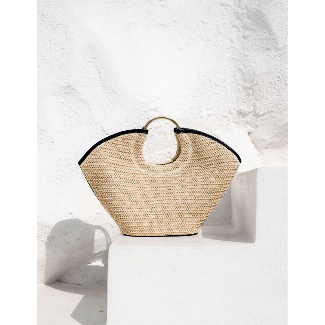 BILLINI DAWN TOTE BAG - NATURAL RAFFIA BLACK