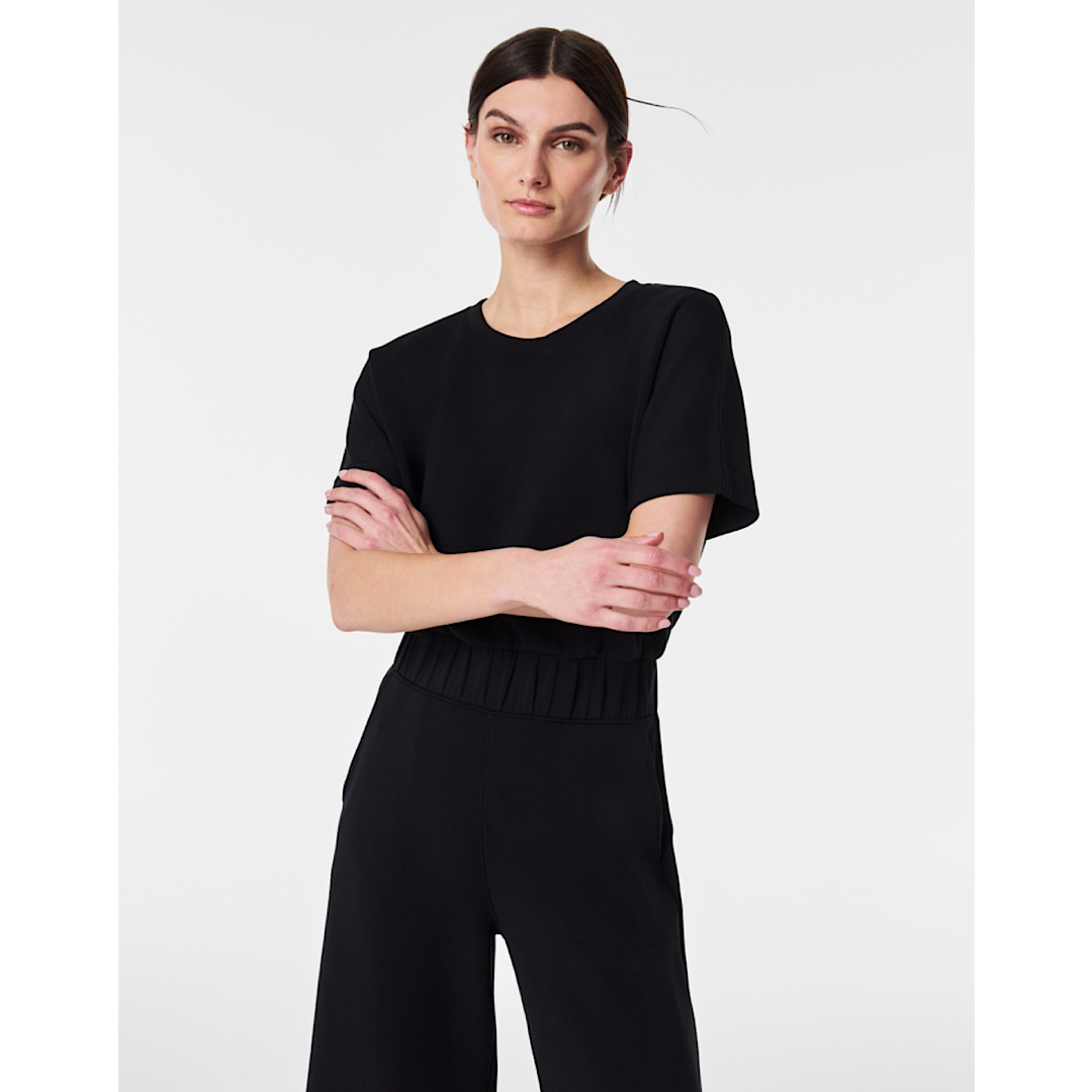 SPANX AIRESSENTIALS CROPPED WIDE LEG JUMPSUIT - VERY BLACK