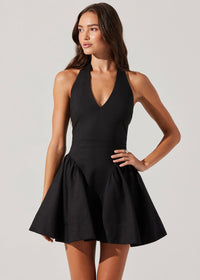 ASTR THE LABEL MEANA V-NECK HALTER MINI DRESS - BLACK