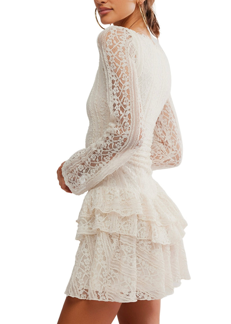 FREE PEOPLE TABBY LACE MINI DRESS - TEA