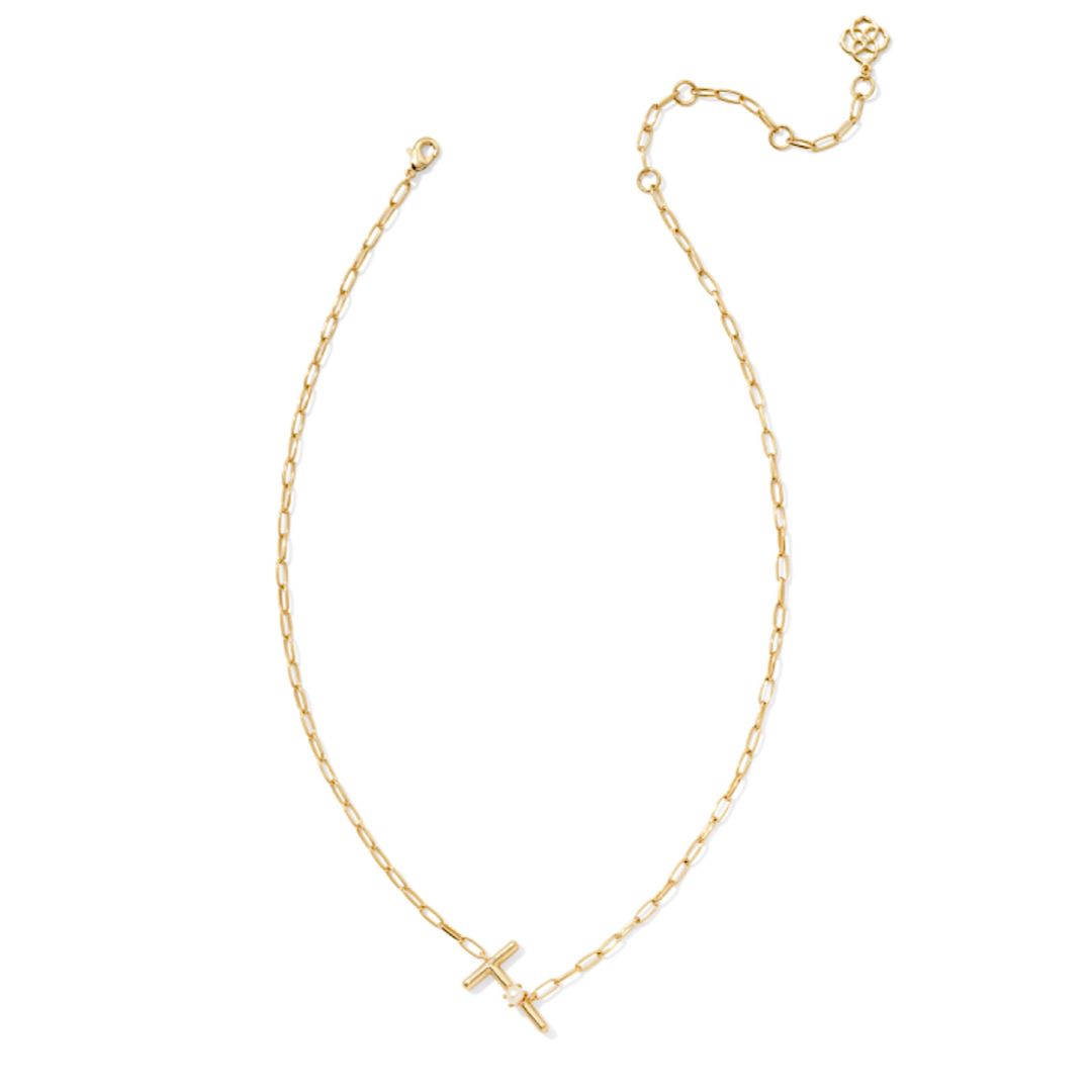 KENDRA SCOTT PEARL LETTER SHORT PENDANT NECKLACE