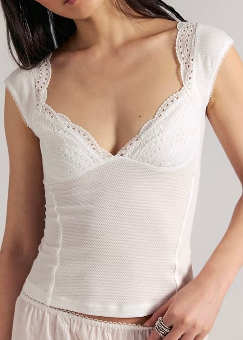 FREE PEOPLE BLUSH HOUR TEE - CLEAN IVORY