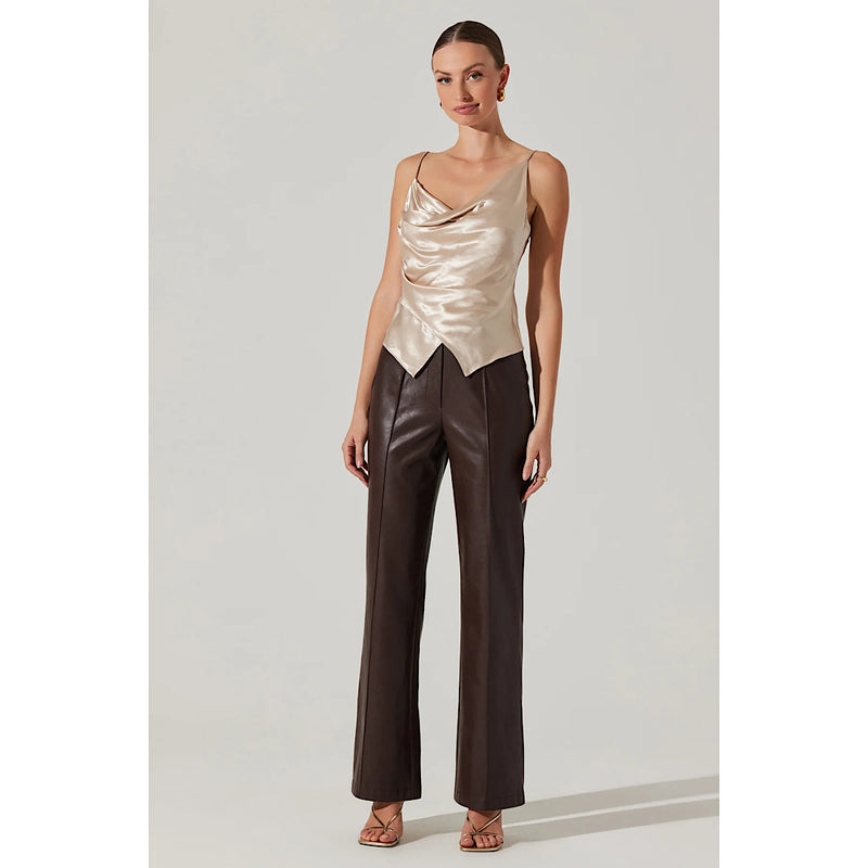 ASTR THE LABEL ALITHIA DRAPED SATIN TOP - CHAMPAGNE