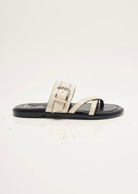 FREE PEOPLE BELTED CROSS-STRAP SANDALS | BONE LEATHER