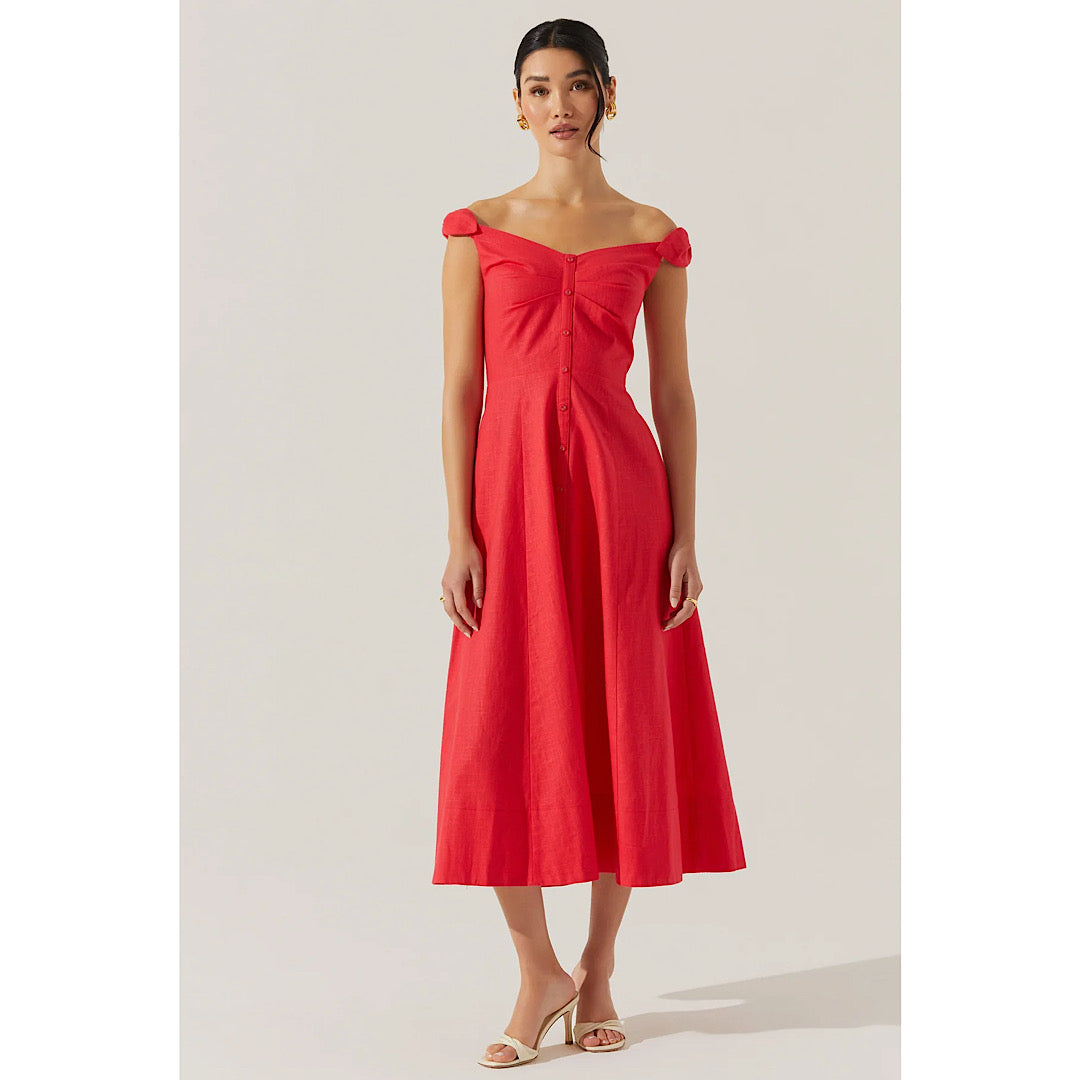 ASTR THE LABEL CHARELIN LINEN OFF THE SHOULDER DRESS - RED