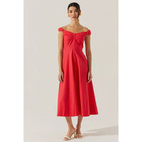 ASTR THE LABEL CHARELIN LINEN OFF THE SHOULDER DRESS - RED