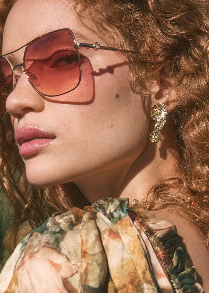 KENDRA SCOTT CAILEY FLOWER GOLD STATEMENT EARRINGS