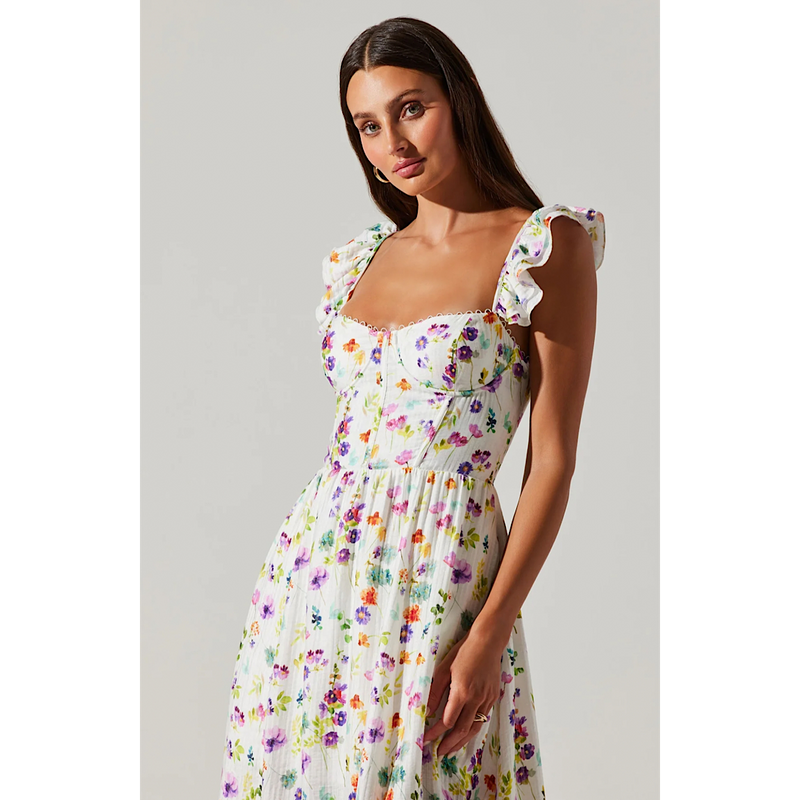 ASTR THE LABEL WEDELIA FLORAL BUSTIER MIDI DRESS