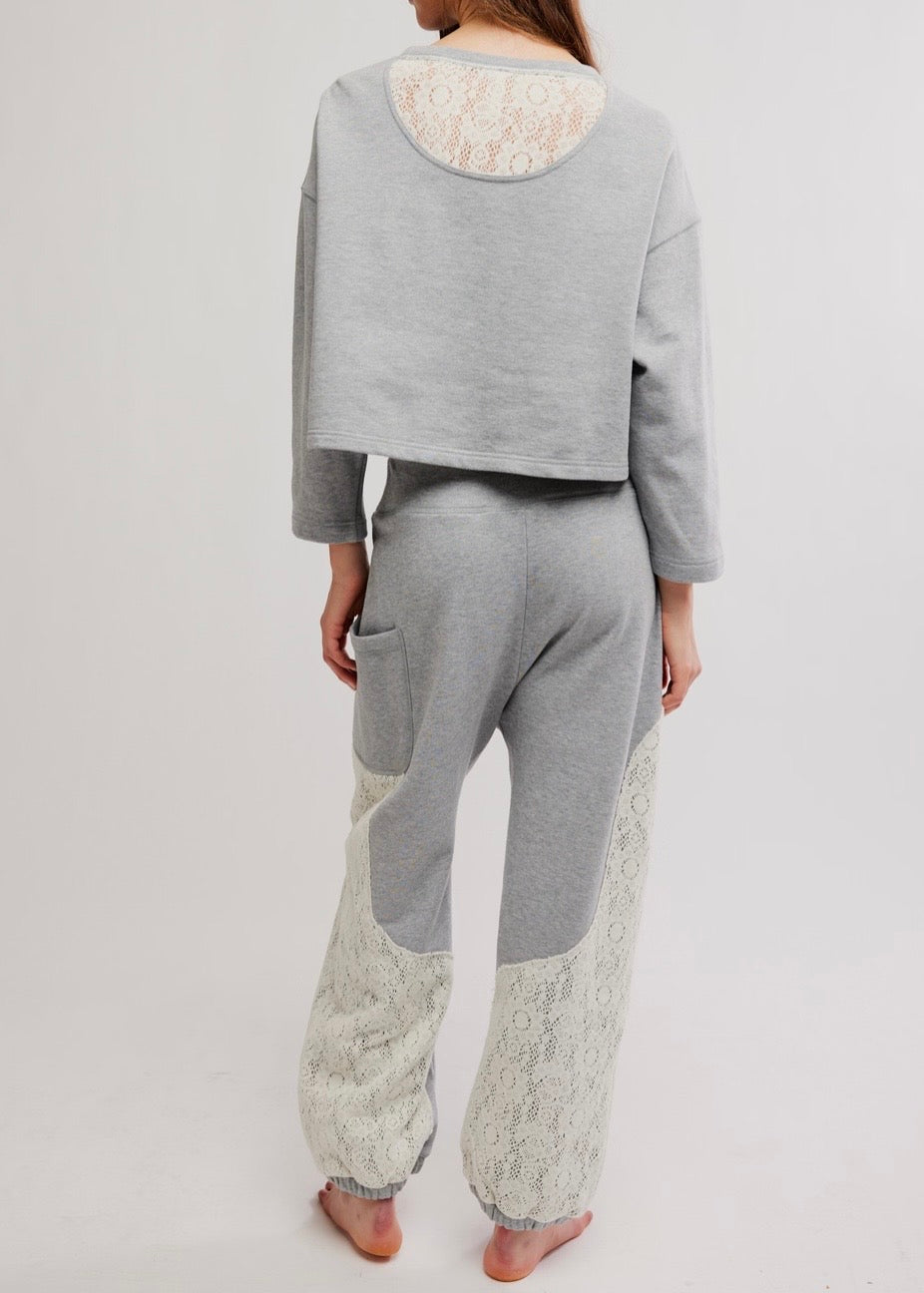 FREE PEOPLE SUNDAY BEST LOUNGE SET - HEATHER GREY