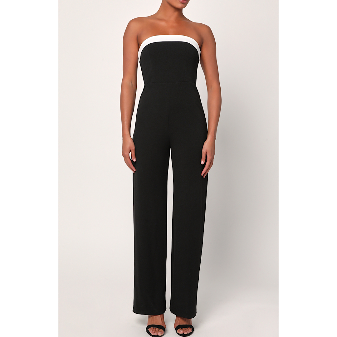 LULUS NOTABLY CHIC COLORBLOCK STRAPLESS JUMPSUIT