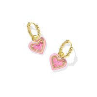 KENDRA SCOTT ARI HEART ENAMEL FRAME HUGGIE EARRINGS