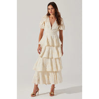 ASTR THE LABEL ARIANELL EMBROIDERED FLORAL TIERED DRESS