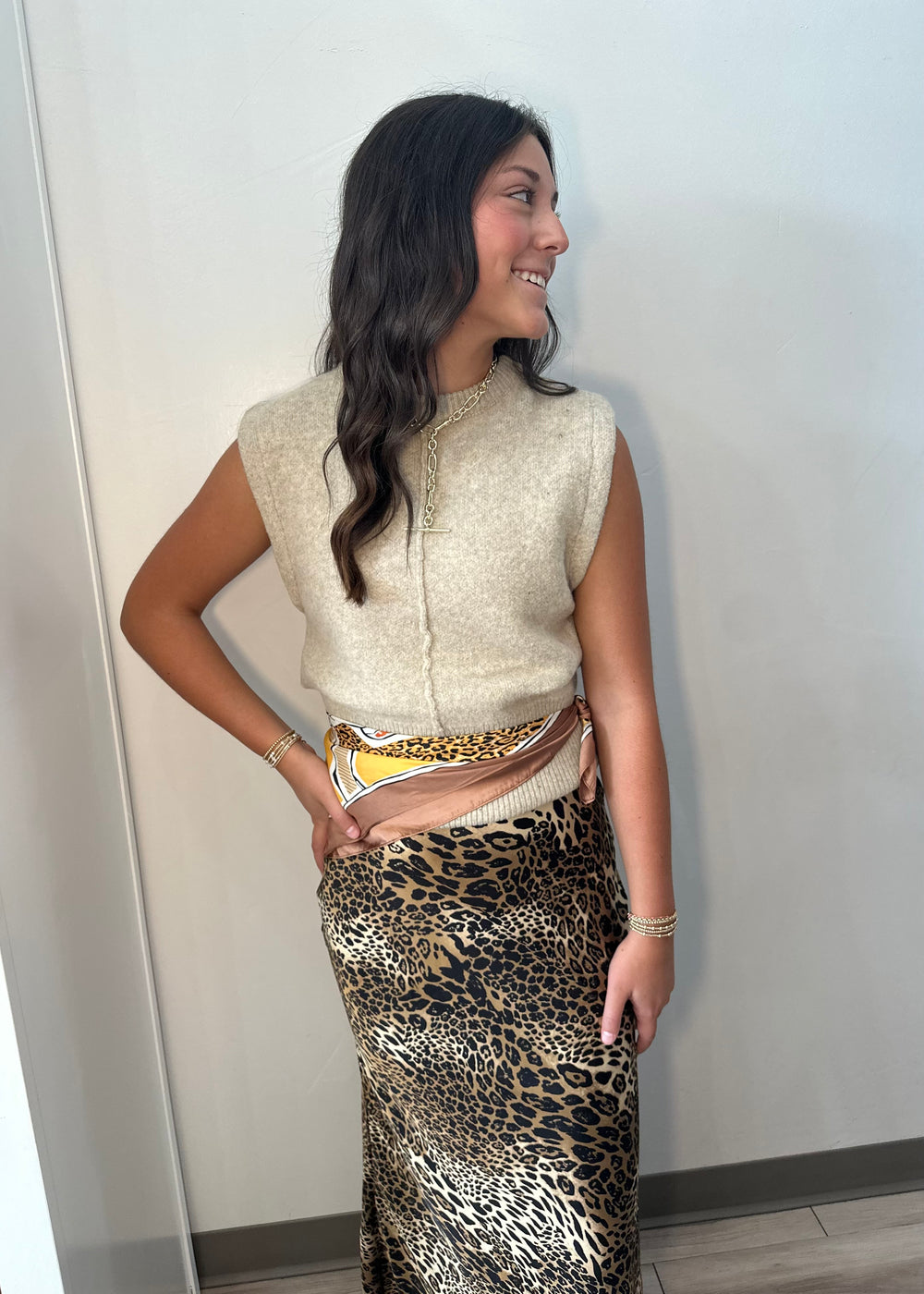 BACK TO BACK LEOPARD SATIN SKIRT