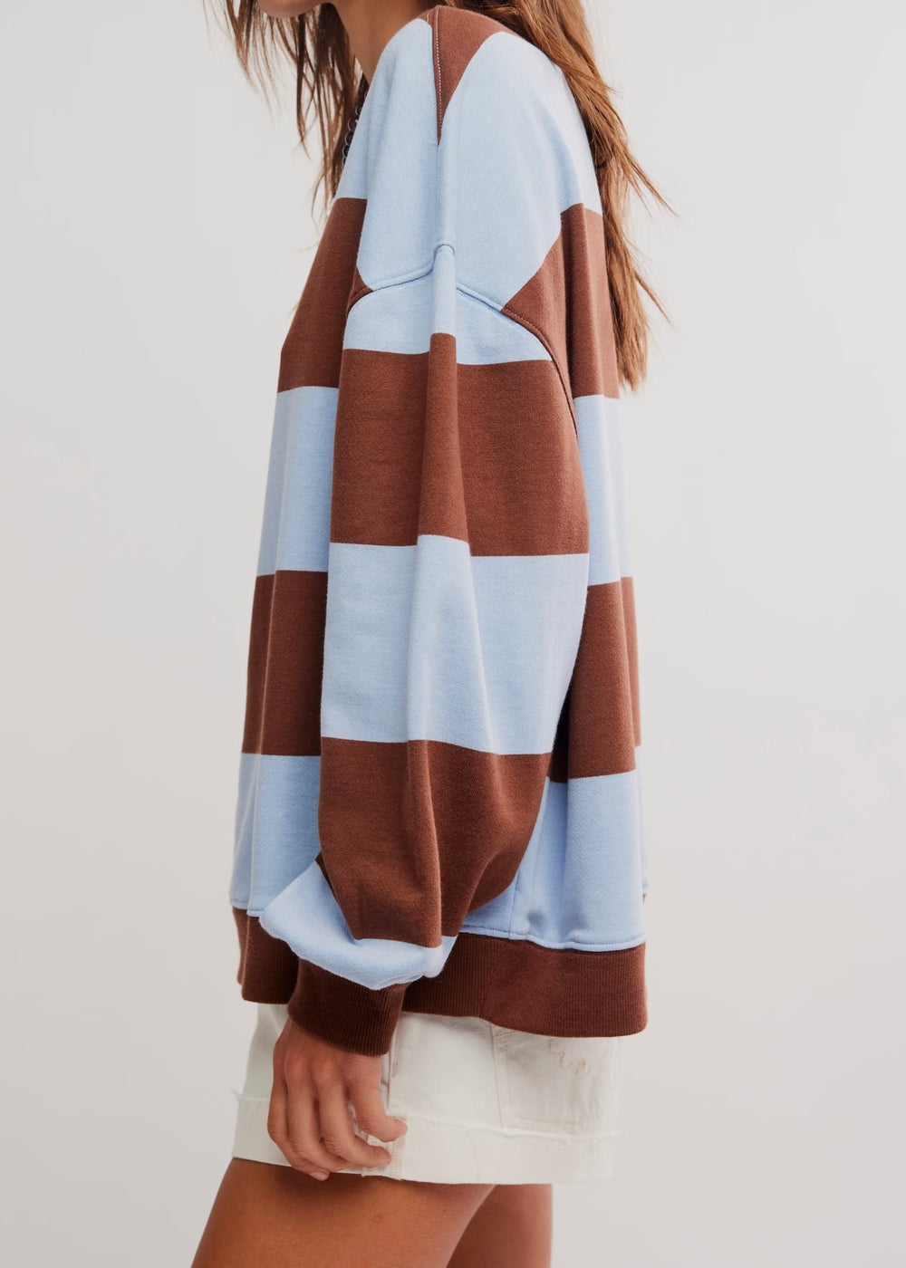 FREE PEOPLE CLASSIC STRIPED OVERSIZED CREWNECK - PERIWINKLE COMBO
