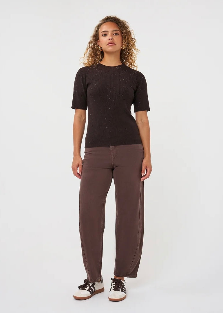 ESQUALO SWEATER S/SLEEVE STUD - CACAO