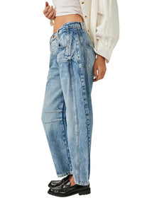 FREE PEOPLE GOOD LUCK MID-RISE WIDE LEG BARREL JEANS - ULTRA LIGHT BEAM