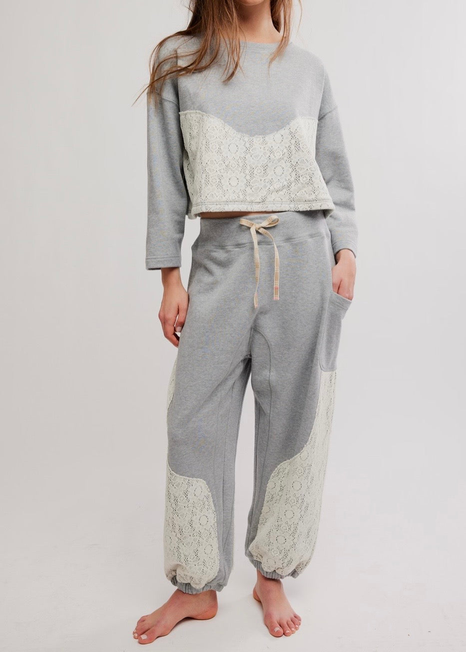 FREE PEOPLE SUNDAY BEST LOUNGE SET - HEATHER GREY