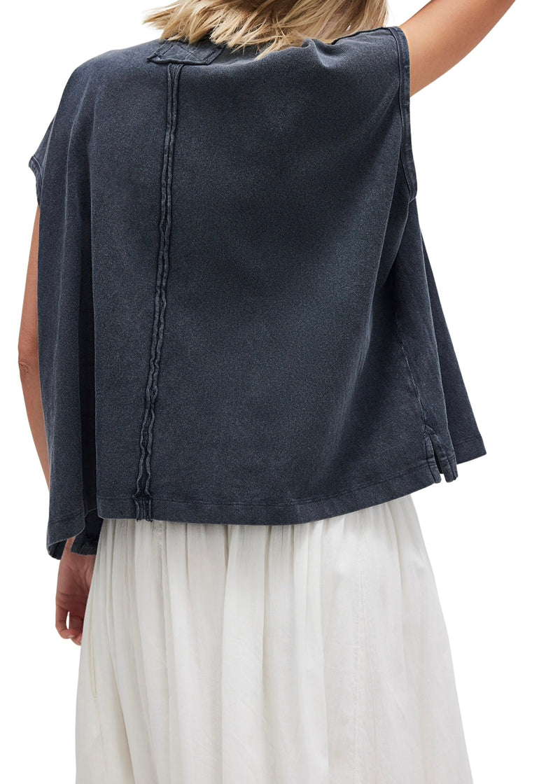 FREE PEOPLE KEEP ON POLO TOP - WASHED BLACK