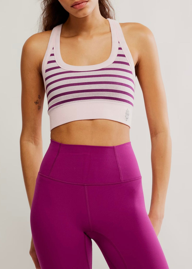FREE PEOPLE MOVEMENT GO TO STRIPE BRA - DEEP MULBERRY COMBO