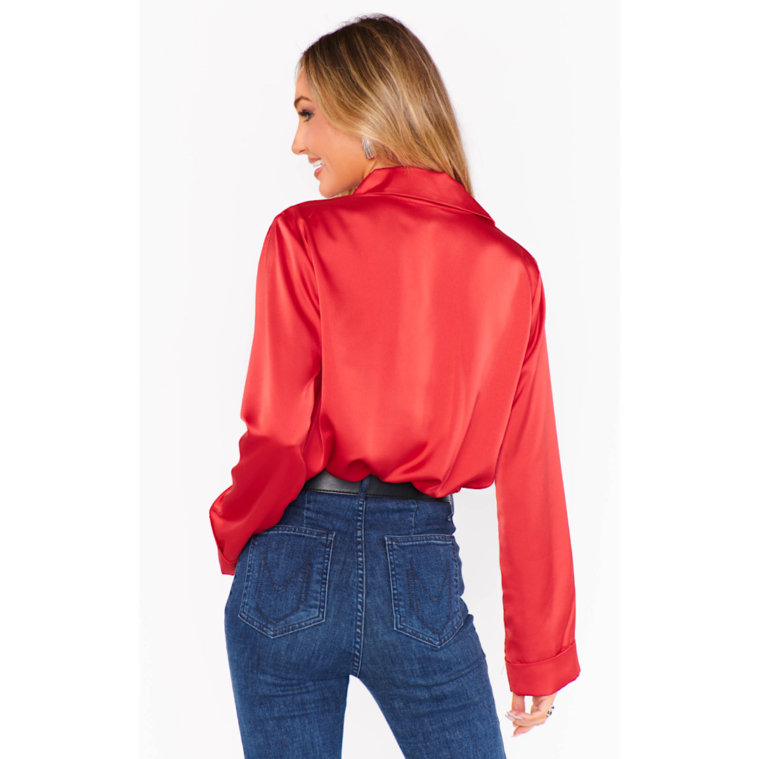 SHOW ME YOUR MUMU SMITH BUTTON DOWN - RED LUXE SATIN