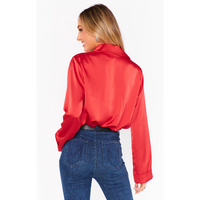 SHOW ME YOUR MUMU SMITH BUTTON DOWN - RED LUXE SATIN