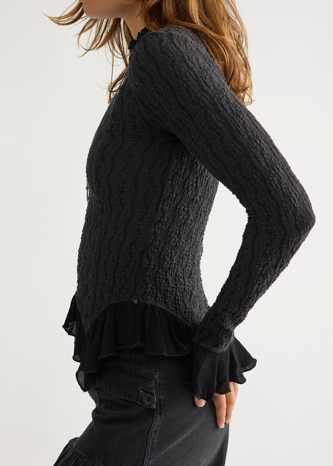FREE PEOPLE HOPE LONGSLEEVE BLOUSE - BLACK