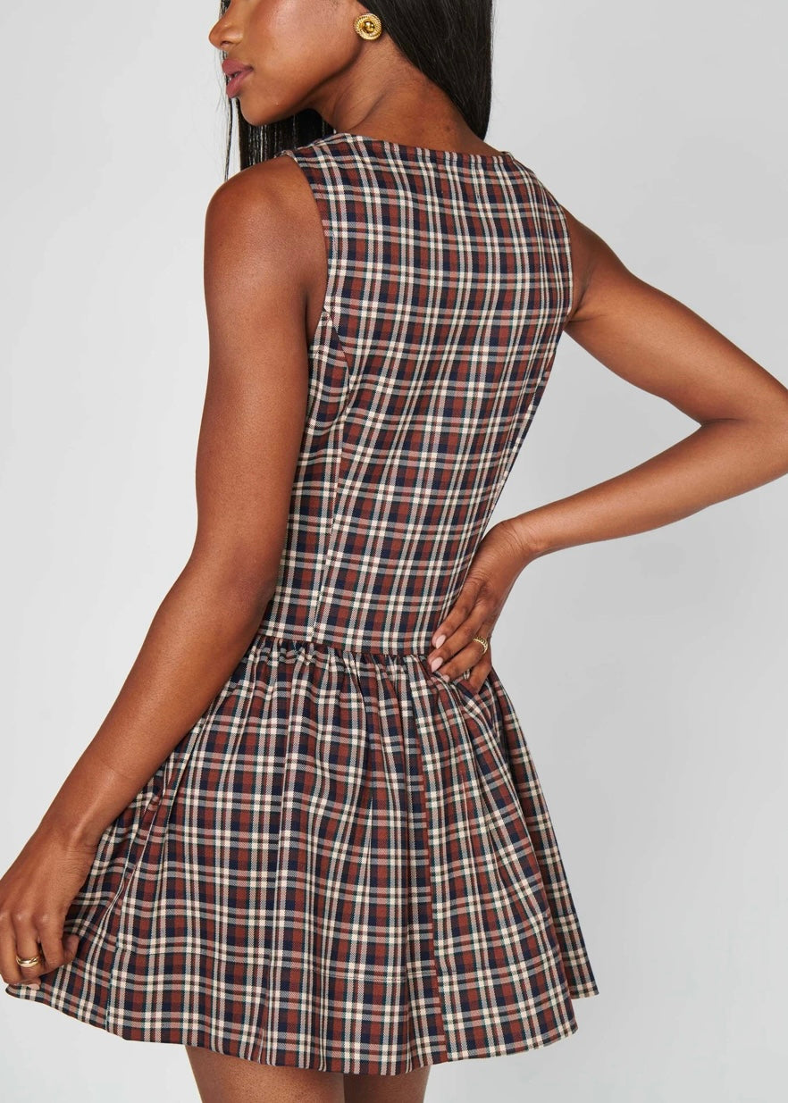 SHOW ME YOUR MUMU MEESTER MINI DRESS - SADDLE PLAID