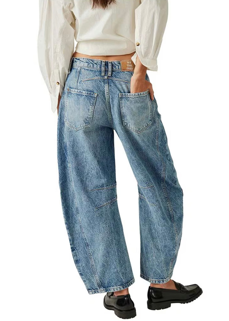 FREE PEOPLE GOOD LUCK MID-RISE WIDE LEG BARREL JEANS - ULTRA LIGHT BEAM