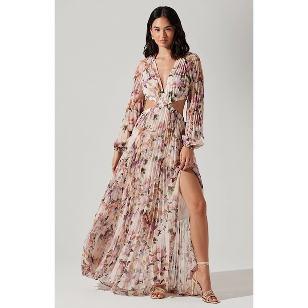 ASTR THE LABEL REVERY FLORAL LONG SLEEVE MAXI DRESS - CREAM PINK FLORAL