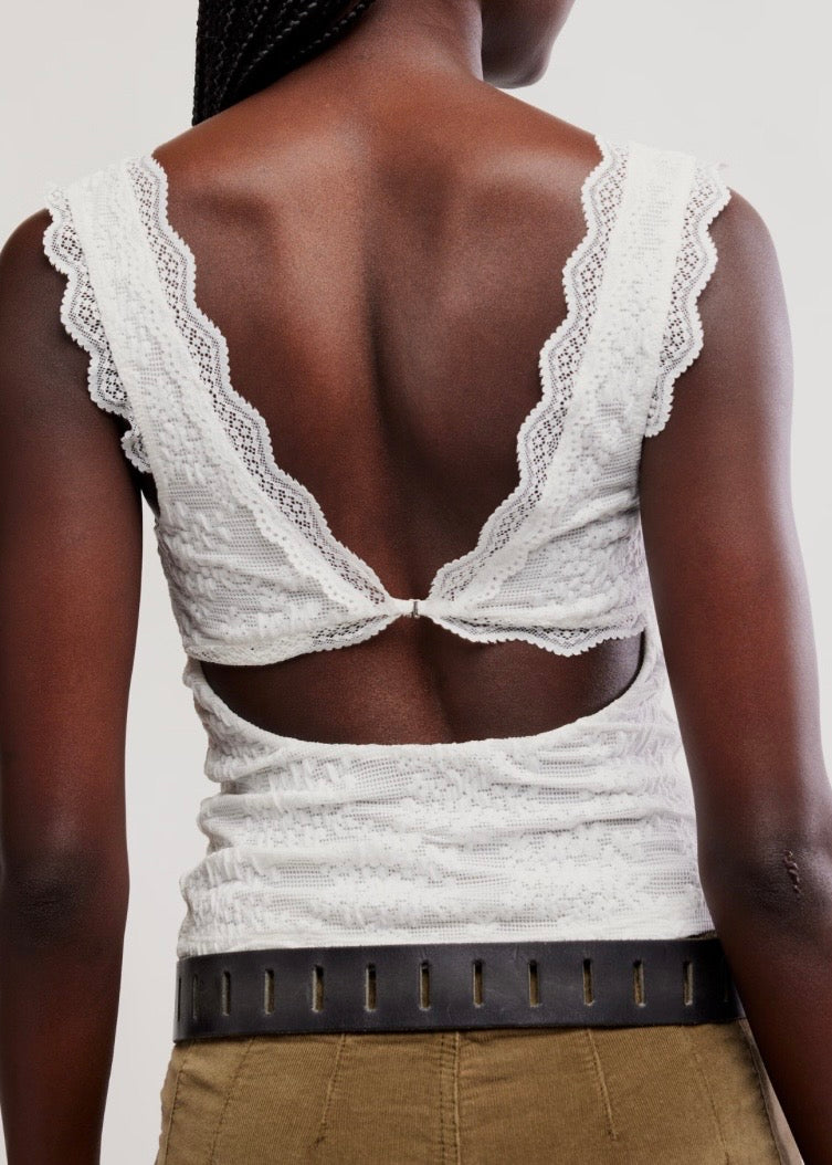 FREE PEOPLE LOVED YOU FIRST LACE CAMI - TEA
