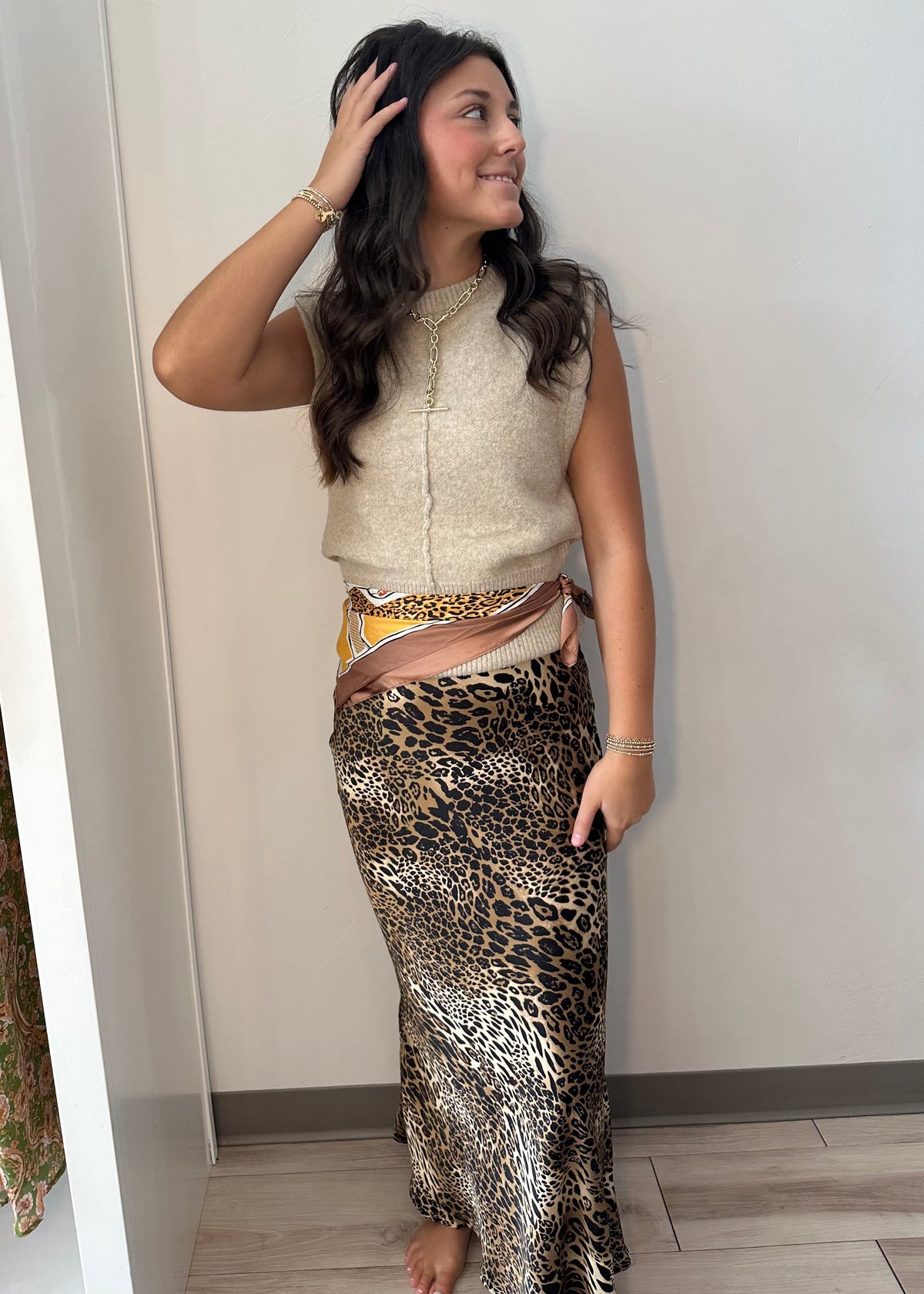 BACK TO BACK LEOPARD SATIN SKIRT
