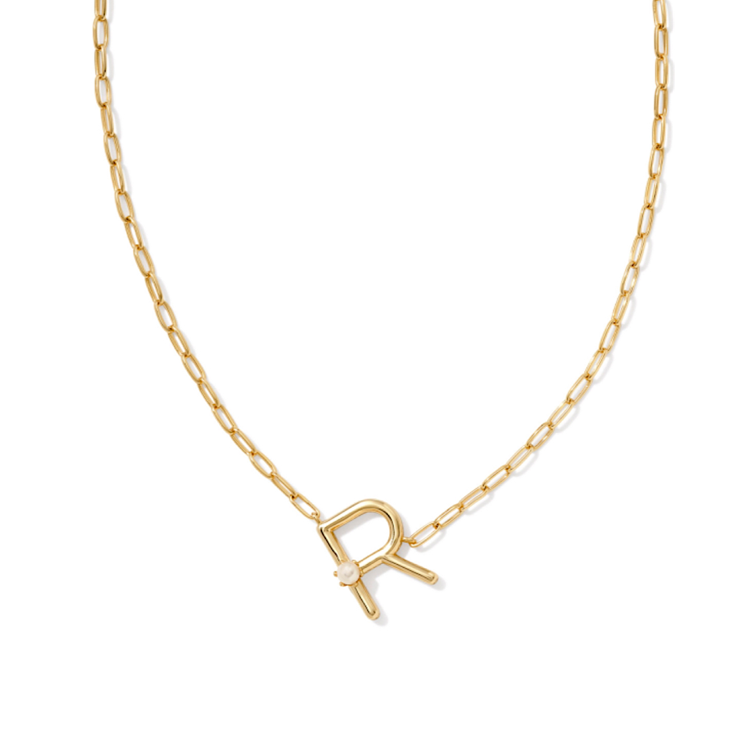 KENDRA SCOTT PEARL LETTER SHORT PENDANT NECKLACE