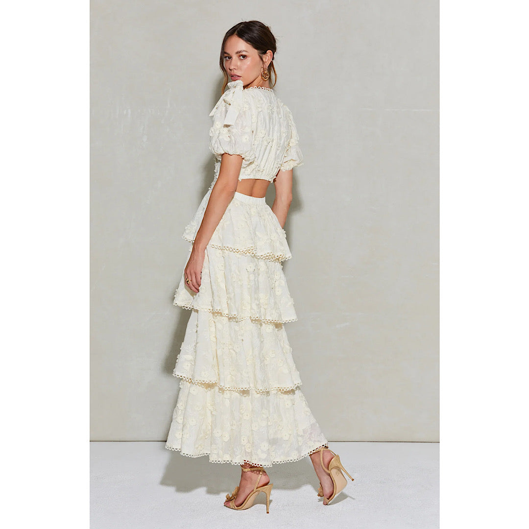 ASTR THE LABEL ARIANELL EMBROIDERED FLORAL TIERED DRESS