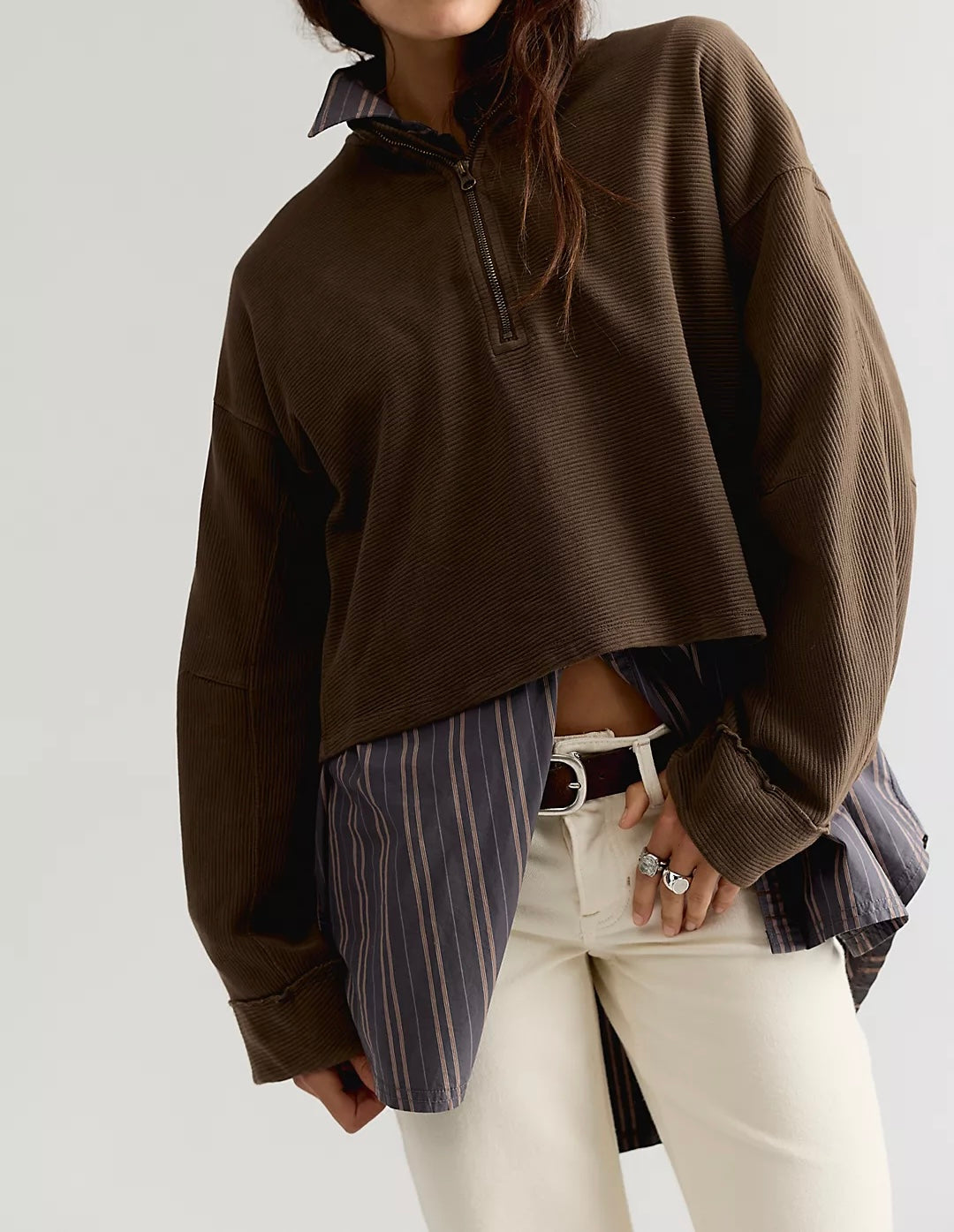 FREE PEOPLE CELESTE QUARTERZIP - TEAK