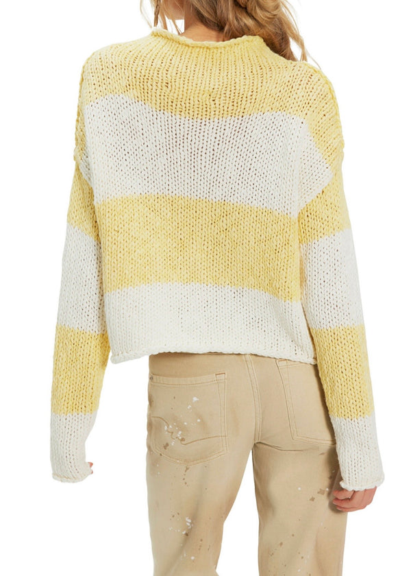 FREE PEOPLE OPAL ROLLNECK KNIT STRIPE SWEATER - LEMON COMBO