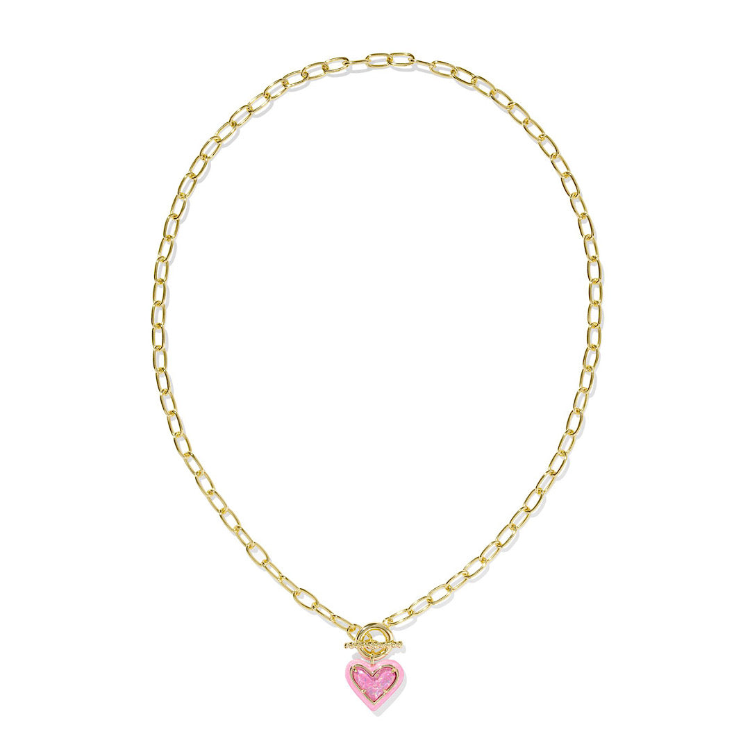 KENDRA SCOTT ARI HEART ENAMEL FRAME LINK AND CHAIN NECKLACE