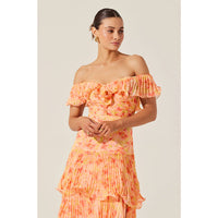 ASTR THE LABEL WILDER PLEATED MAXI DRESS - CORAL FLORAL