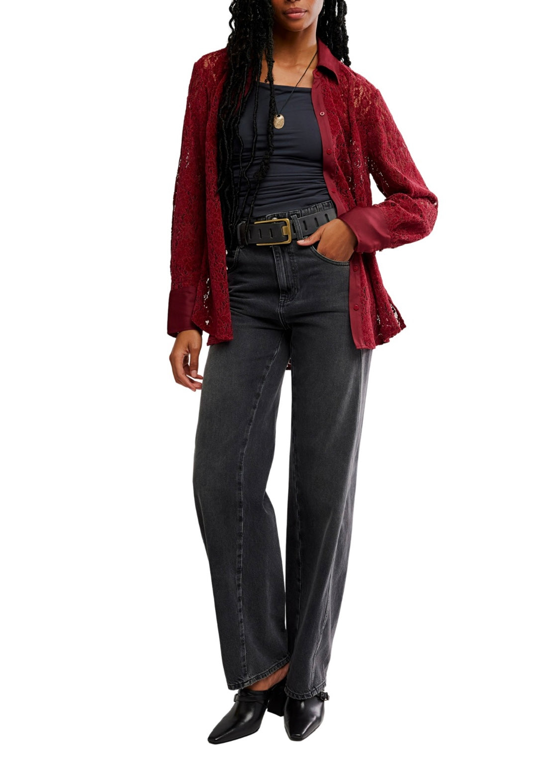 FREE PEOPLE FAITH BUTTONDOWN - CABERNET