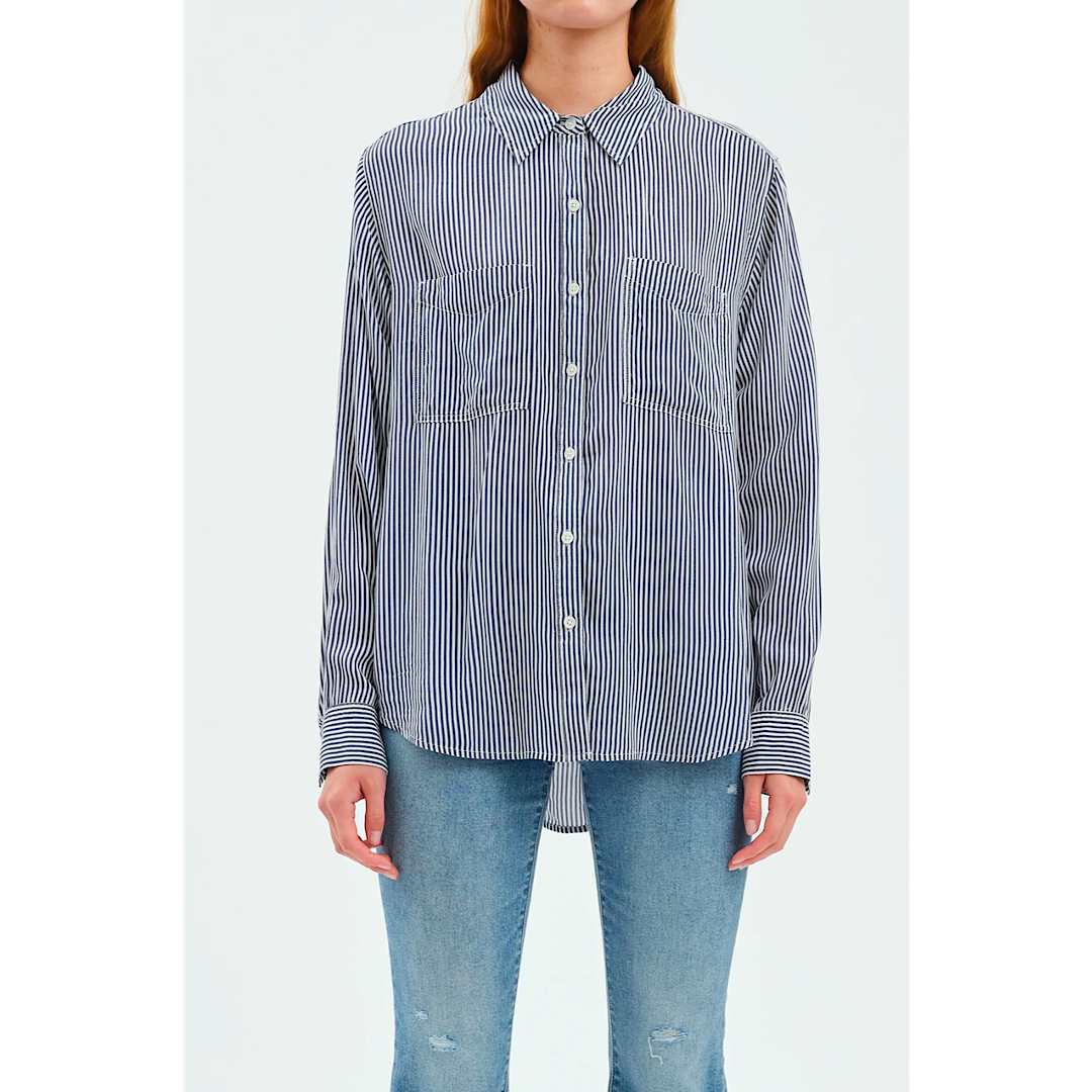 DAZE DENIM PALISADES RAYON BUTTON UP IN BLUESTONE