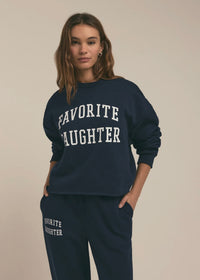FAVORITE DAUGHTER THE CROPPED COLLEGIATE SWEATSHIRT - NAVY/WHITE