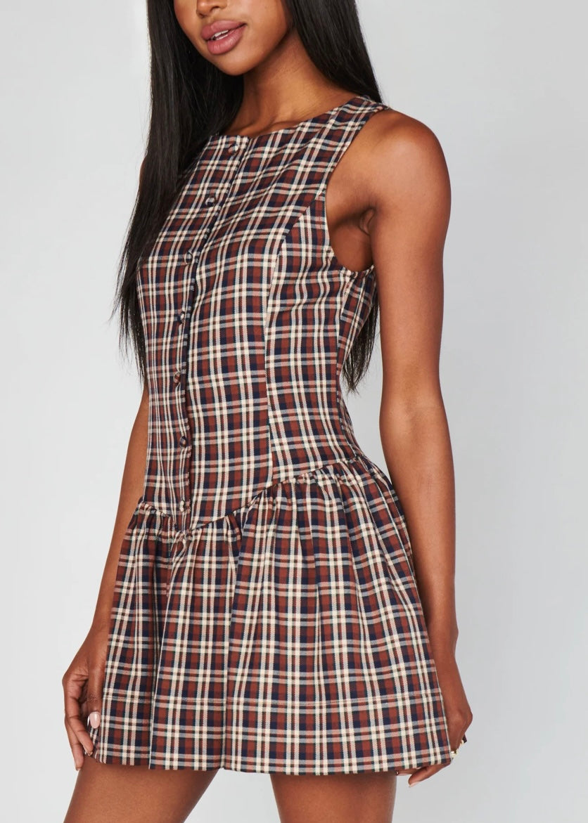 SHOW ME YOUR MUMU MEESTER MINI DRESS - SADDLE PLAID