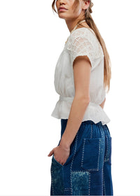 FREE PEOPLE GEMMA EMBROIDERED TOP - CLEAN IVORY