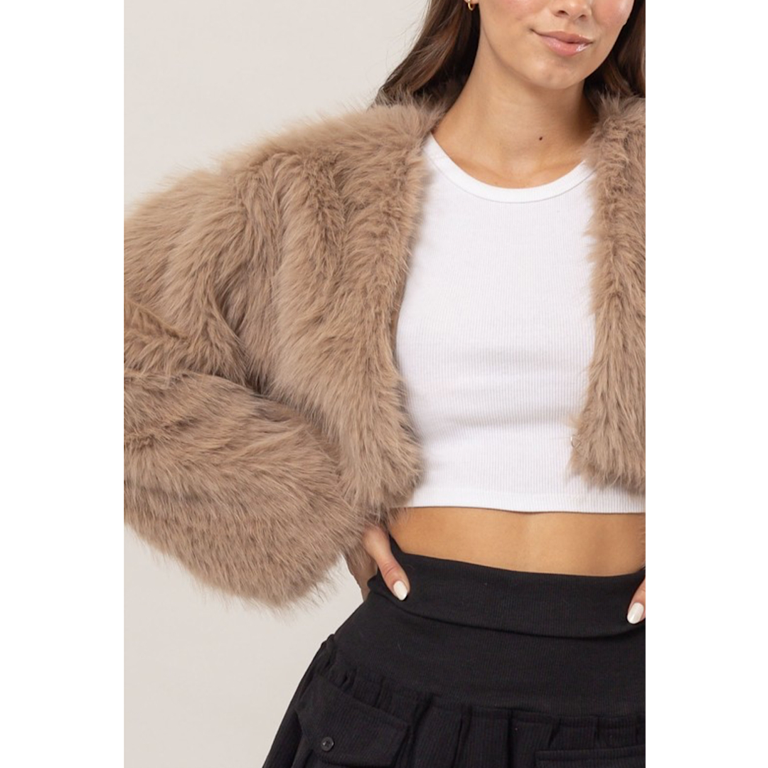 FAKING IT FAUX FUR CROPPED JACKET