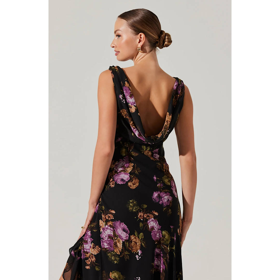 ASTR THE LABEL CECILIA DRESS - BLACK PURPLE FLORAL