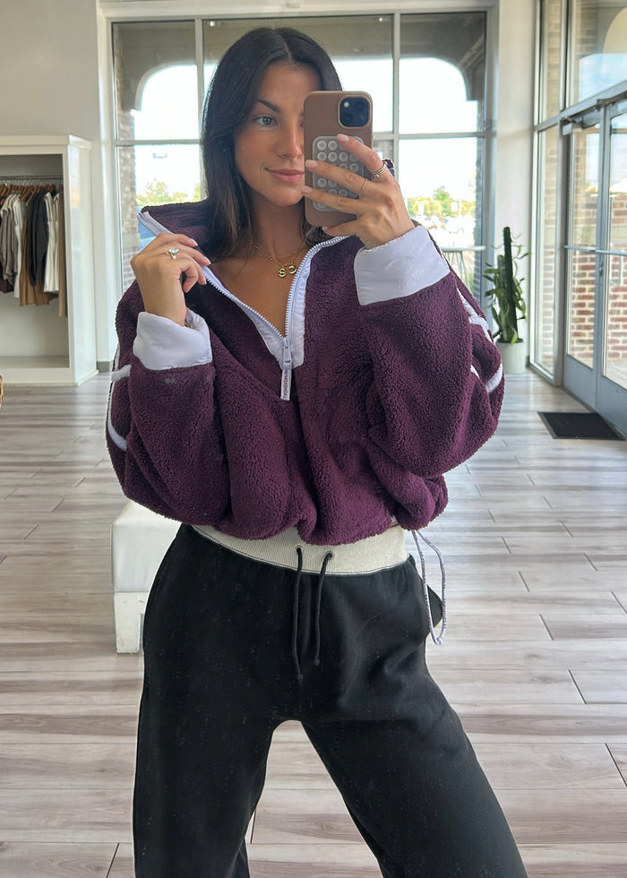 FREE PEOPLE MOVEMENT MOUNTAIN HIGH 1/2 ZIP - BLACK CHERRY COMBO