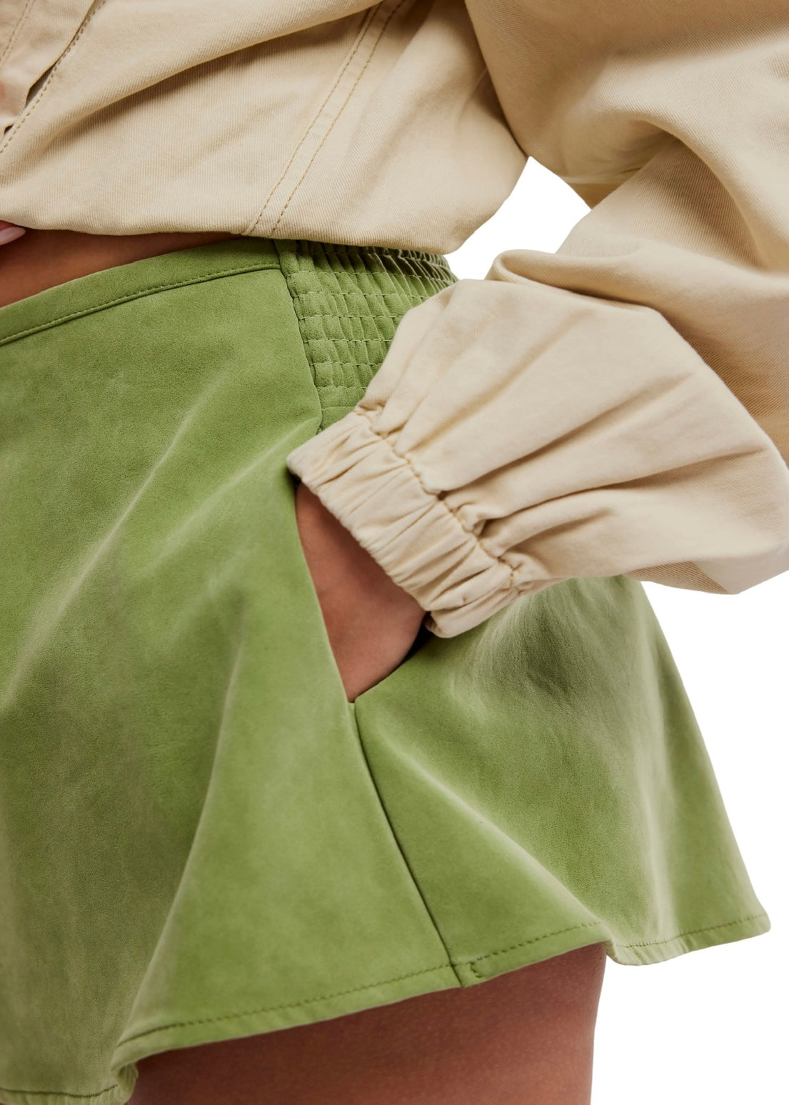 FREE PEOPLE PARADISE FOUND SUEDE SKORT - GOING GREEN