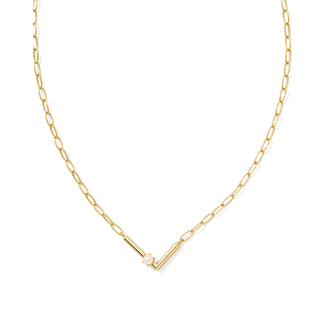 KENDRA SCOTT PEARL LETTER SHORT PENDANT NECKLACE