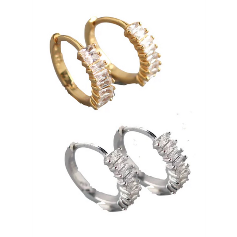 BAGUETTE HUGGIE HOOP EARRINGS