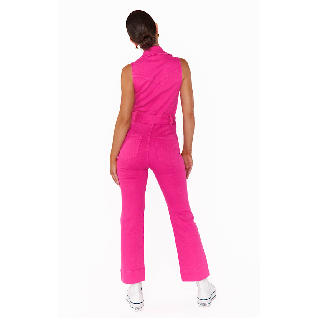 SHOW ME YOUR MUMU JACKSONVILLE CROPPED JUMPSUIT - HOT PINK DENIM