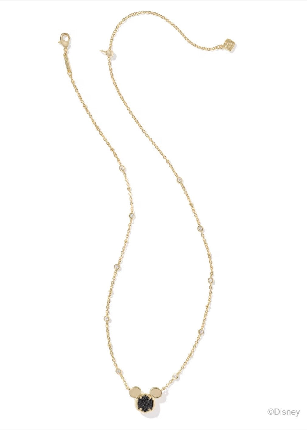 DISNEY X KENDRA SCOTT MICKEY MOUSE SHORT PENDANT NECKLACE IN GOLD BLACK DRUSY